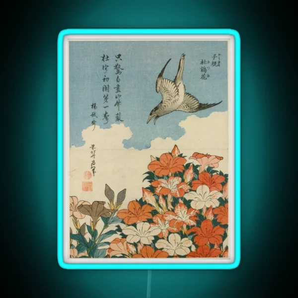 Hokusai 1828 Cuckoo And Azaleas RGB Neon Sign