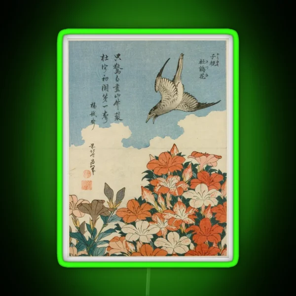 Hokusai 1828 Cuckoo And Azaleas RGB Neon Sign