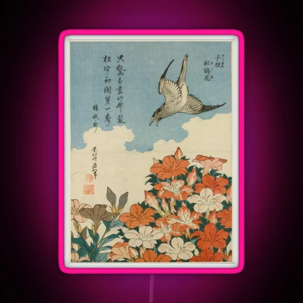 Hokusai 1828 Cuckoo And Azaleas RGB Neon Sign