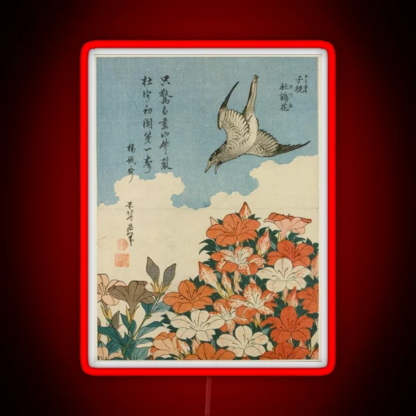 Hokusai 1828 Cuckoo And Azaleas RGB Neon Sign