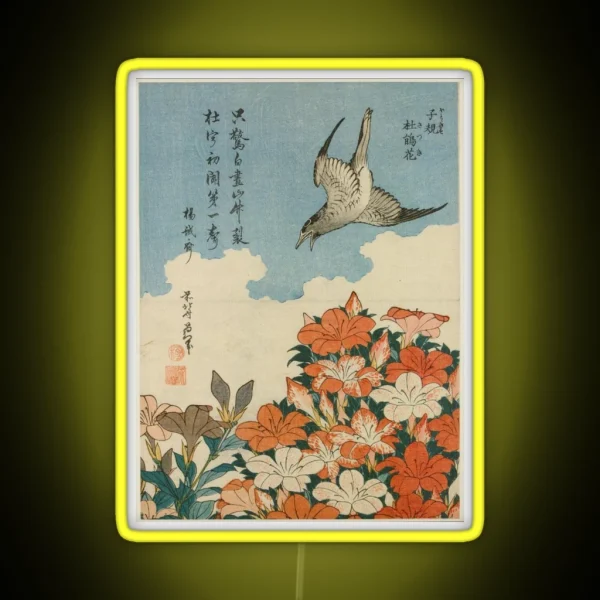 Hokusai 1828 Cuckoo And Azaleas RGB Neon Sign