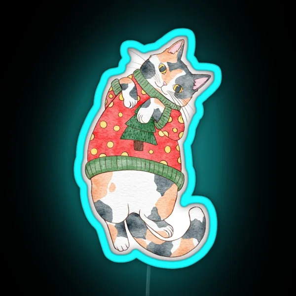 Holiday Calico Cat RGB Neon Sign
