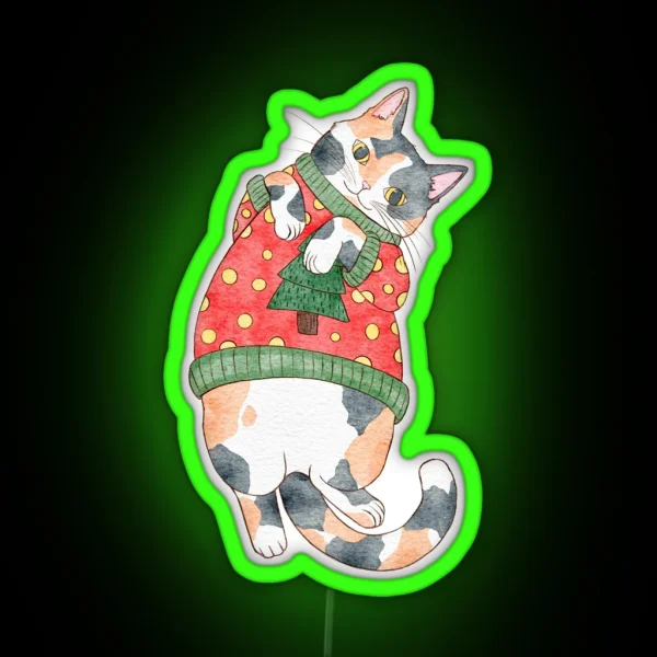 Holiday Calico Cat RGB Neon Sign
