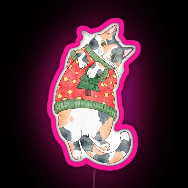 Holiday Calico Cat RGB Neon Sign