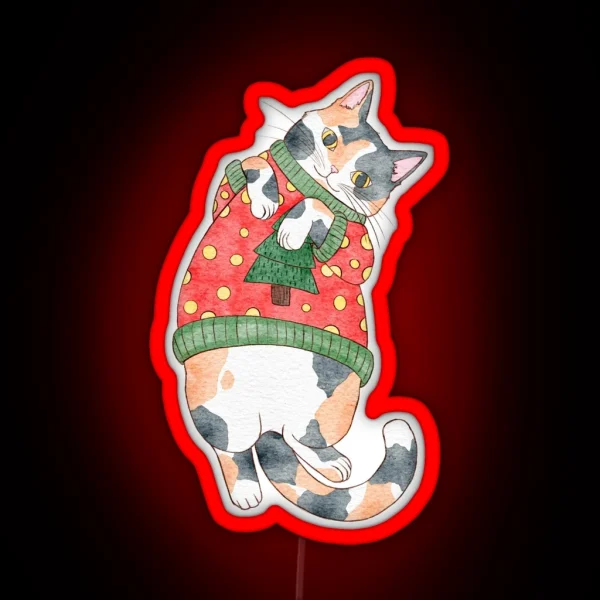 Holiday Calico Cat RGB Neon Sign