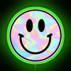 Neon acrylic smiley face with vibrant RGB color changing lights.
