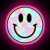 Vibrant holographic smile face display in colorful RGB LED technology