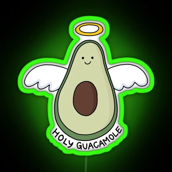 Holy Guacamole Avocado Illustration RGB Neon Sign