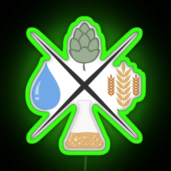 Homebrewing Ingredients Water Grain Hops And Yeast Flat Colours RGB Neon Sign