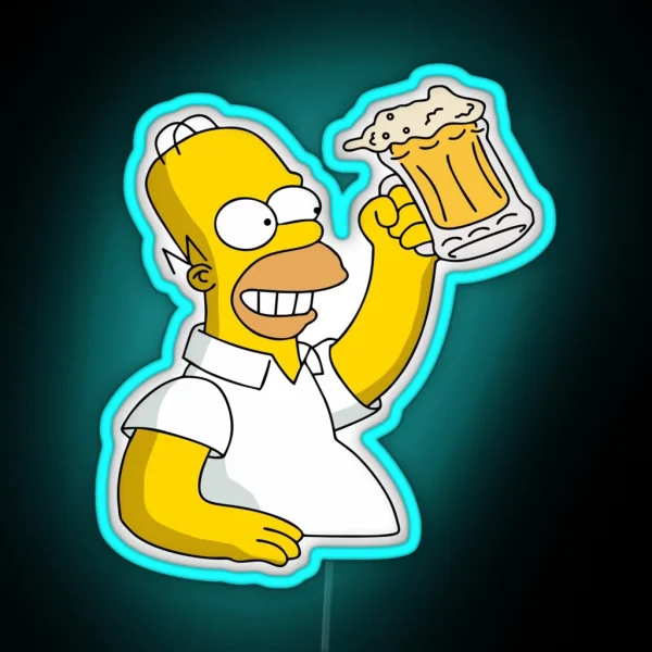 Homer Simpson Holding Beer Duff RGB Neon Sign