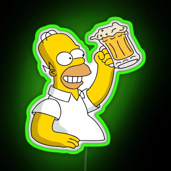 Homer Simpson Holding Beer Duff RGB Neon Sign