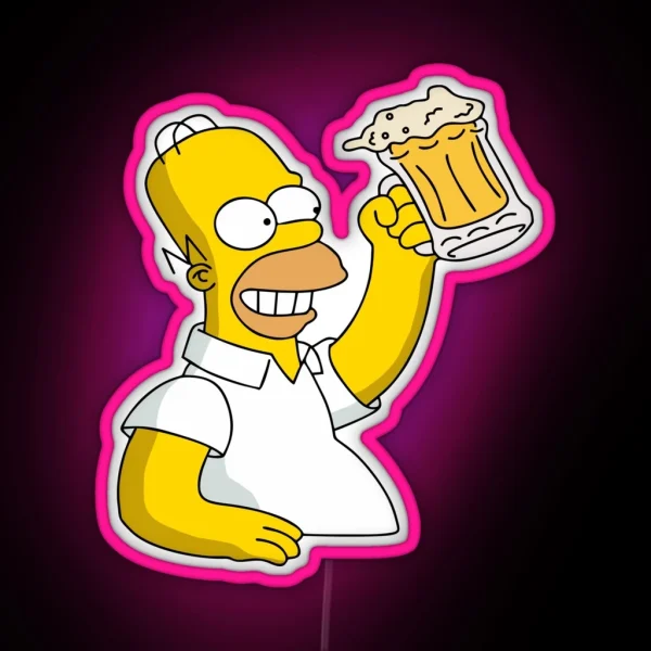 Homer Simpson Holding Beer Duff RGB Neon Sign