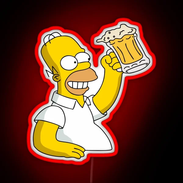 Homer Simpson Holding Beer Duff RGB Neon Sign