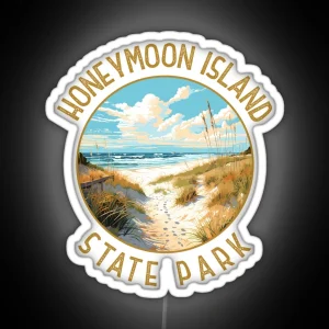 Honeymoon Island State Park Florida Retro Distressed Circle RGB Neon Sign