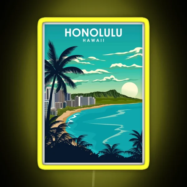 Honolulu Hawaii Vintage Minimal City Travel Poster RGB Neon Sign