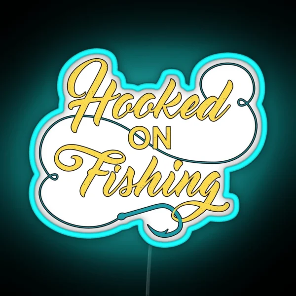 Hooked On Fishing Gold RGB Neon Sign