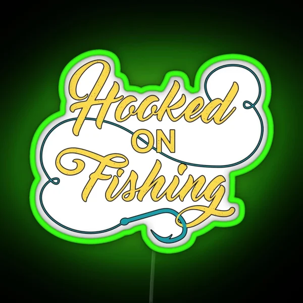 Hooked On Fishing Gold RGB Neon Sign