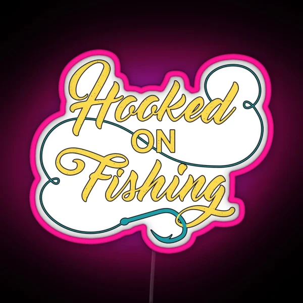 Hooked On Fishing Gold RGB Neon Sign