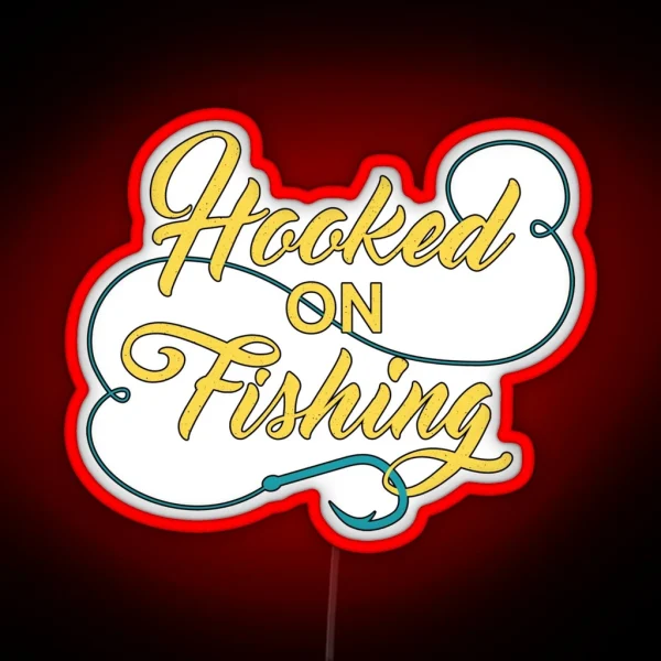 Hooked On Fishing Gold RGB Neon Sign