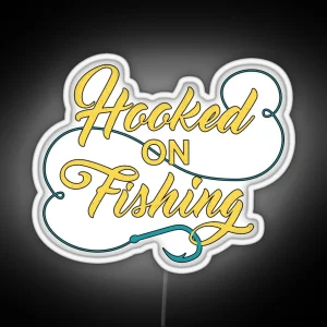 Hooked On Fishing Gold RGB Neon Sign