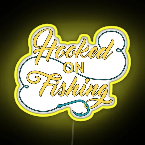 Hooked On Fishing Gold RGB Neon Sign