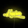 Vibrant hook and crochet themed RGB digital display sign.