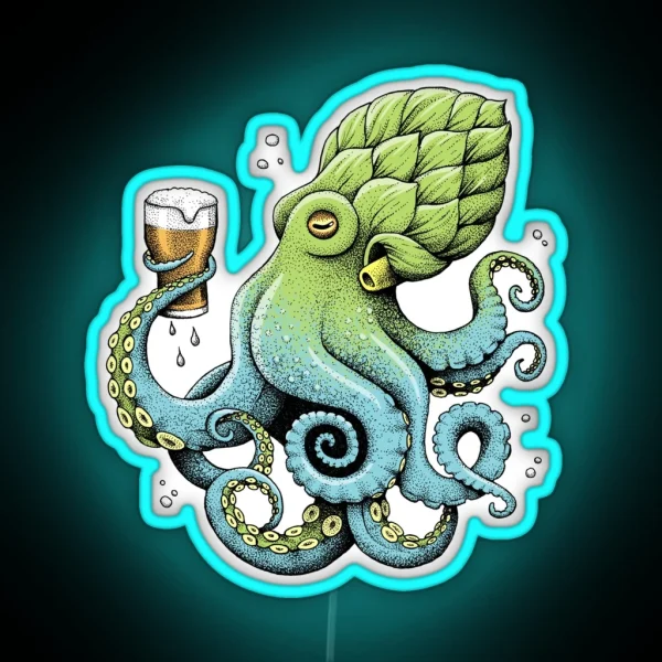 Hop To Pus Octopus Drinking Beer RGB Neon Sign