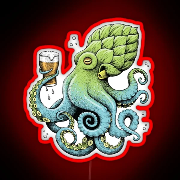 Hop To Pus Octopus Drinking Beer RGB Neon Sign