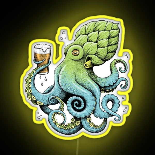 Hop To Pus Octopus Drinking Beer RGB Neon Sign