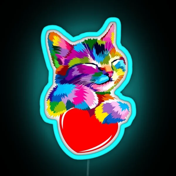 Hopeful Kitten With The Loving Heart Cute Cat Gift For RGB Neon Sign