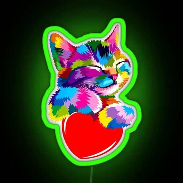 Hopeful Kitten With The Loving Heart Cute Cat Gift For RGB Neon Sign