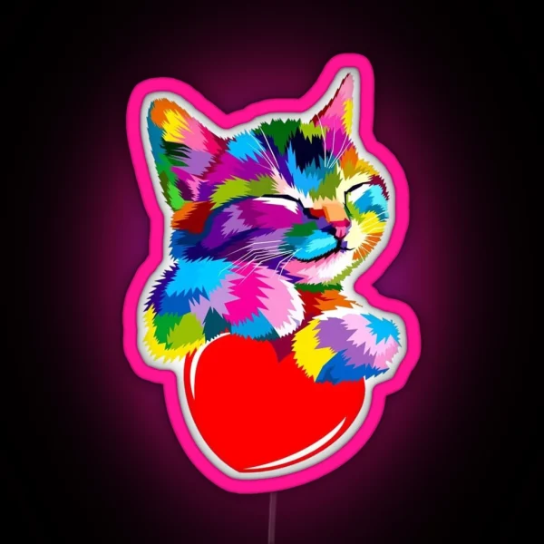 Hopeful Kitten With The Loving Heart Cute Cat Gift For RGB Neon Sign