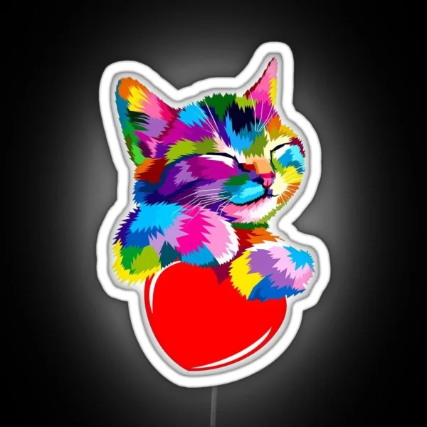 Hopeful Kitten With The Loving Heart Cute Cat Gift For RGB Neon Sign