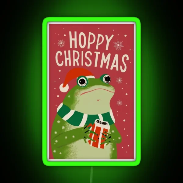 Hoppy Christmas Frog RGB Neon Sign