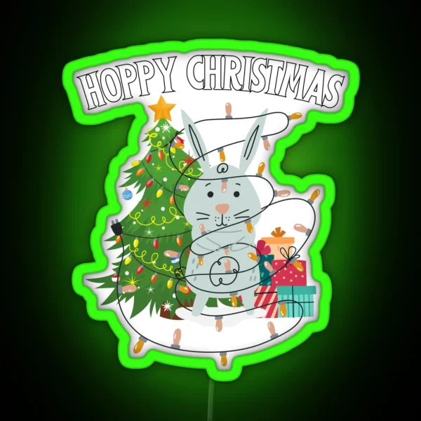 Hoppy Christmas Funny Christmas Bunny RGB Neon Sign