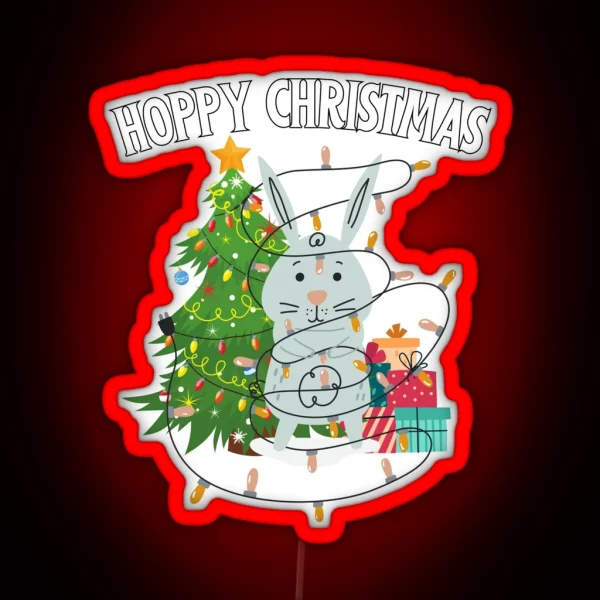 Hoppy Christmas Funny Christmas Bunny RGB Neon Sign