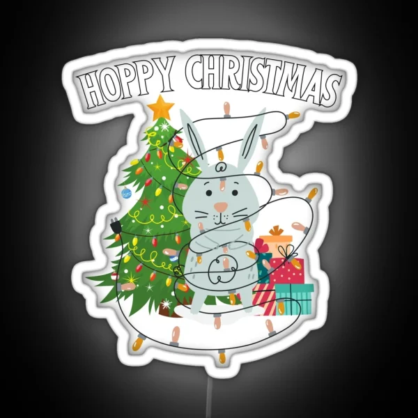 Hoppy Christmas Funny Christmas Bunny RGB Neon Sign