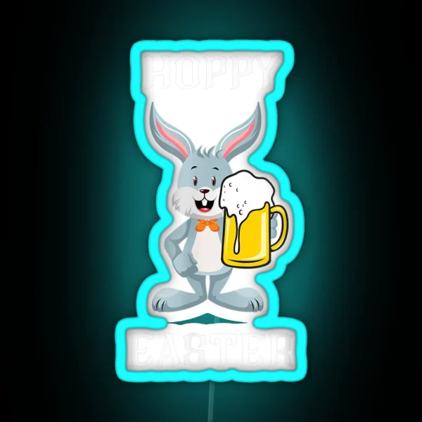 Hoppy Easter Easter Bunny With A Beer RGB Neon Sign