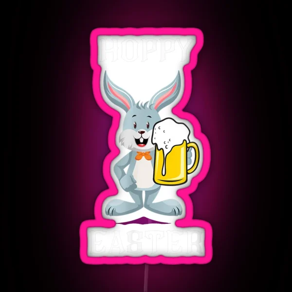 Hoppy Easter Easter Bunny With A Beer RGB Neon Sign