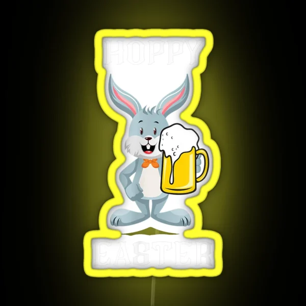 Hoppy Easter Easter Bunny With A Beer RGB Neon Sign