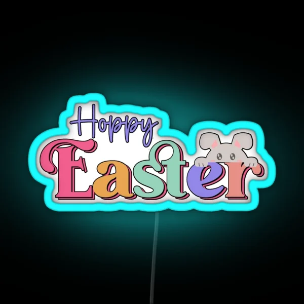Hoppy Easter Peeking Bunny RGB Neon Sign