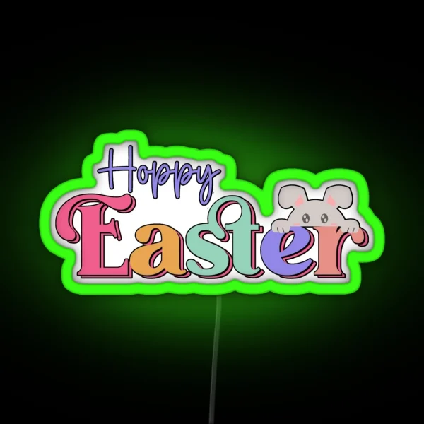 Hoppy Easter Peeking Bunny RGB Neon Sign