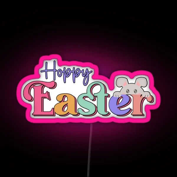 Hoppy Easter Peeking Bunny RGB Neon Sign