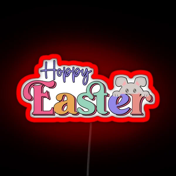 Hoppy Easter Peeking Bunny RGB Neon Sign