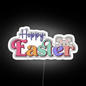 Hoppy Easter Peeking Bunny RGB Neon Sign