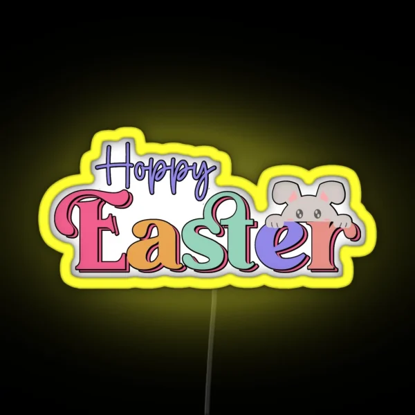 Hoppy Easter Peeking Bunny RGB Neon Sign