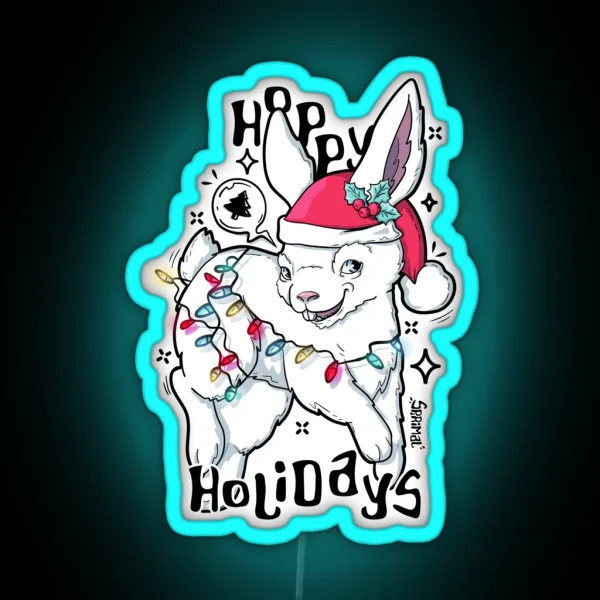Hoppy Holidays Hopping Christmas Bunny Rabbit RGB Neon Sign