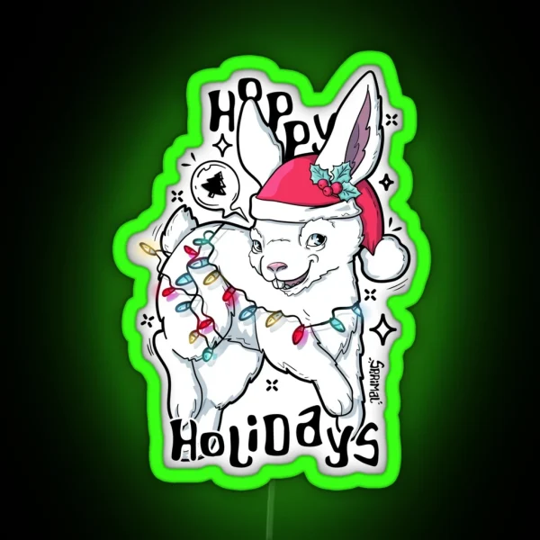 Hoppy Holidays Hopping Christmas Bunny Rabbit RGB Neon Sign