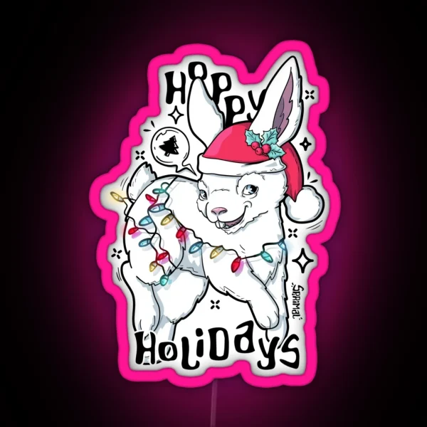 Hoppy Holidays Hopping Christmas Bunny Rabbit RGB Neon Sign