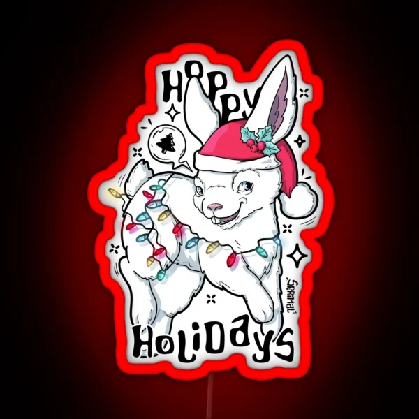 Hoppy Holidays Hopping Christmas Bunny Rabbit RGB Neon Sign